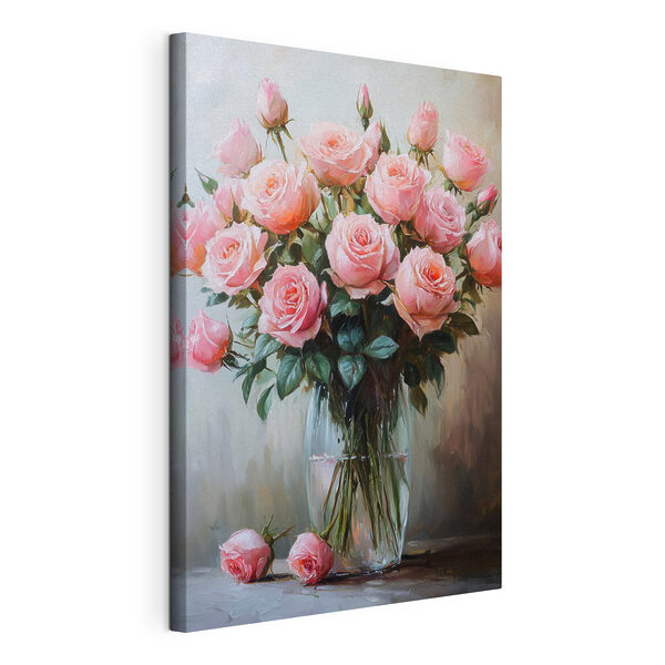 Painting of pink roses in a vase
