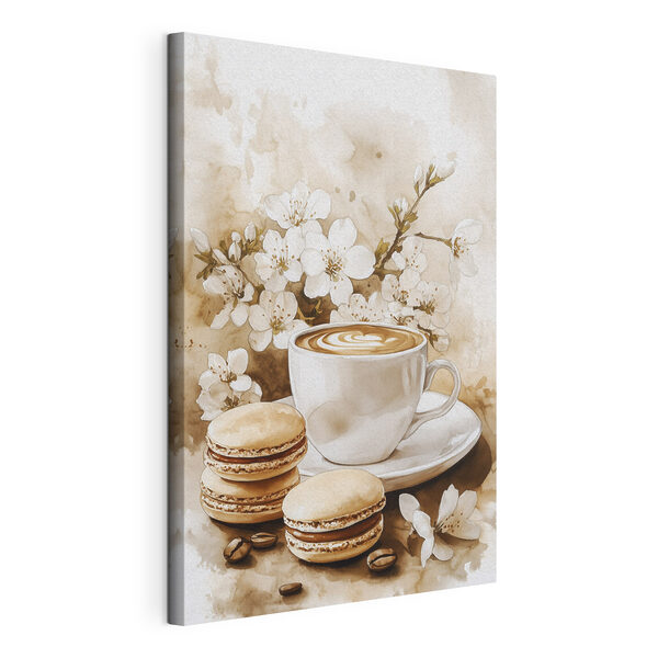 Cuadros Una taza de café y unos macarrones