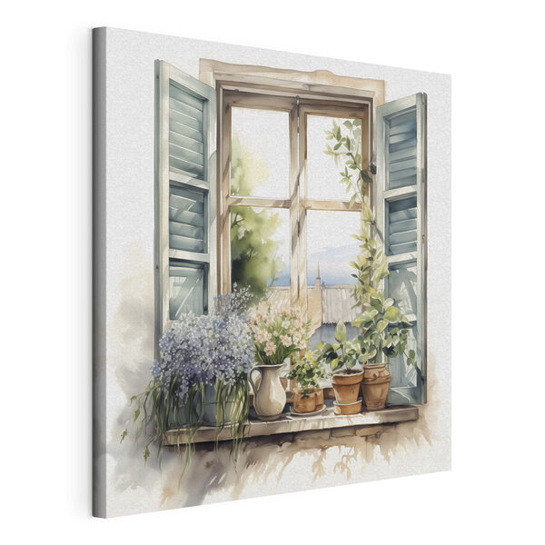 Cuadros Cuadros Acuarela de una ventana con plantas en macetas (SKU: s42144)