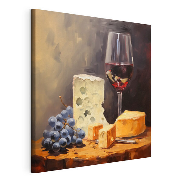 Cuadros Una copa de vino y queso sobre una mesa (SKU: s42415) Cuadros Cuadros Una copa de vino y queso sobre una mesa (SKU: s42415)