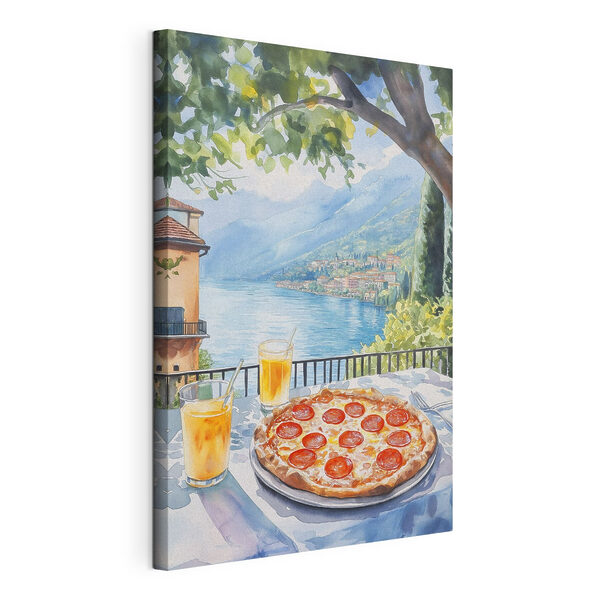 Cuadros Acuarela de una pizza y unas bebidas sobre una mesa (SKU: s42436) Cuadros Cuadros Acuarela de una pizza y unas bebidas sobre una mesa (SKU: s42436)