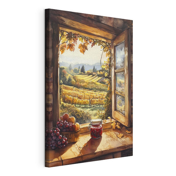 Cuadros Ventana con vistas a un viñedo y un tarro de mermelada (SKU: s43186) Cuadros Cuadros Ventana con vistas a un viñedo y un tarro de mermelada (SKU: s43186)