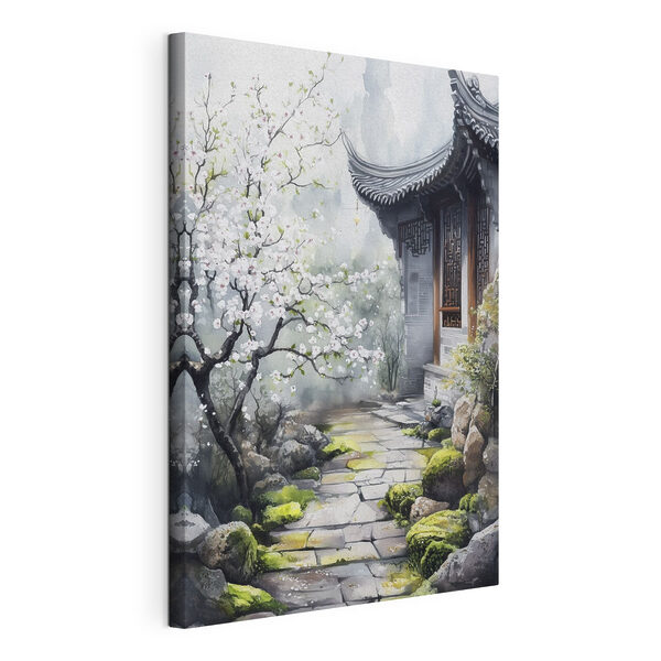 Cuadros Cuadros Cuadro de un edificio con un árbol y flores (SKU: s44309)