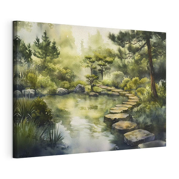 Cuadros Cuadros Acuarela de un sendero que conduce a un estanque (SKU: s44311)