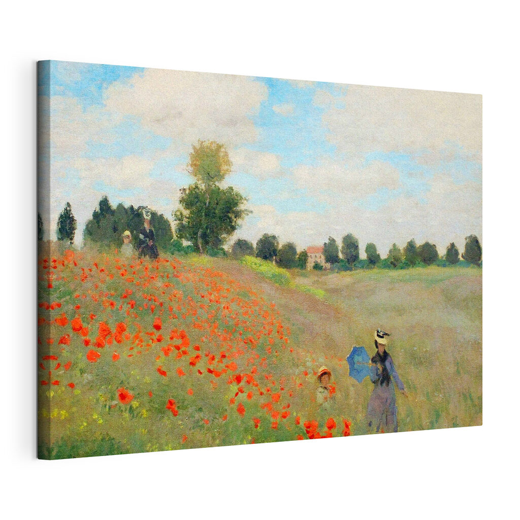 Painting of people walking in a field of flowers Painting of people walking in a field of flowers