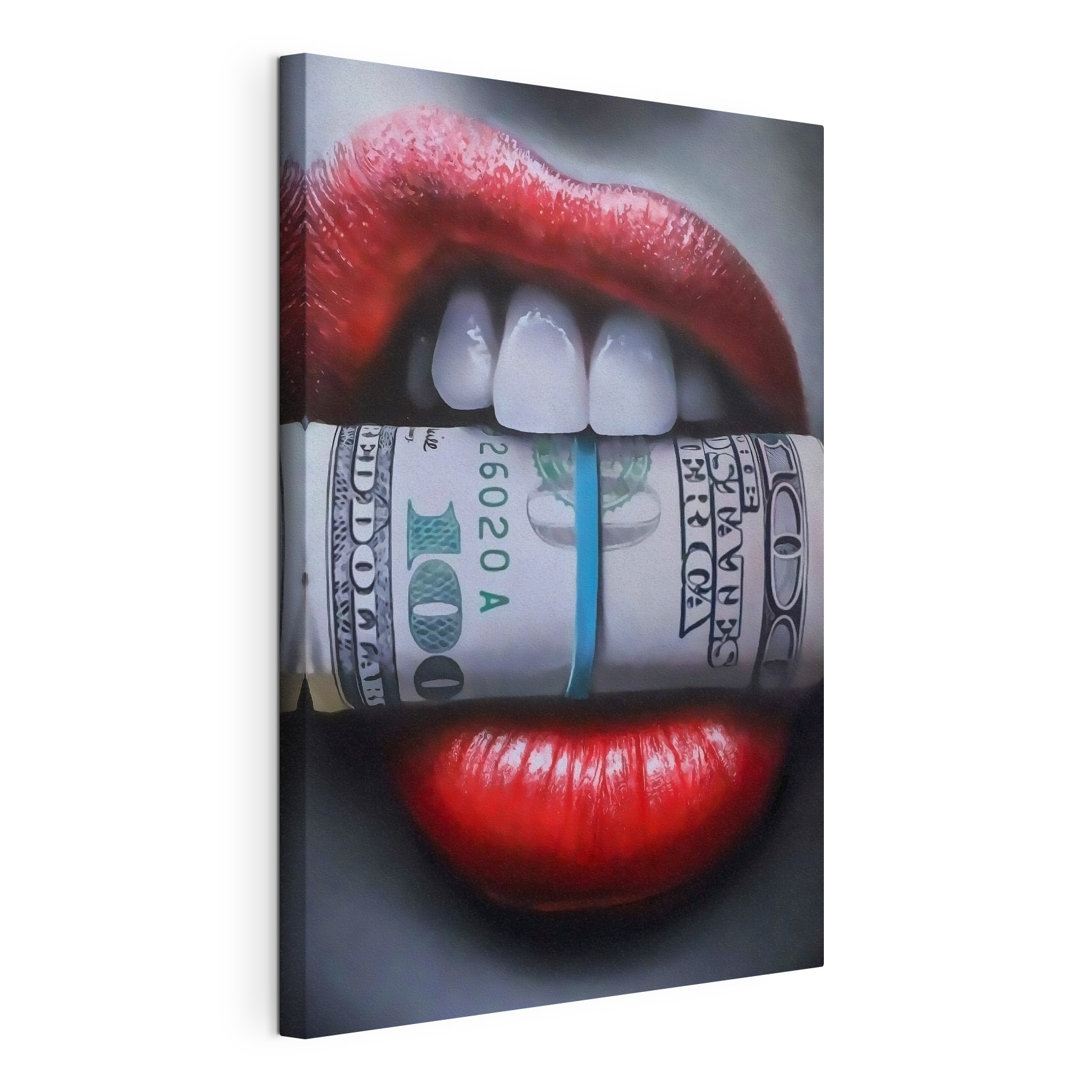 Bold lips holding cash tightly Bold lips holding cash tightly