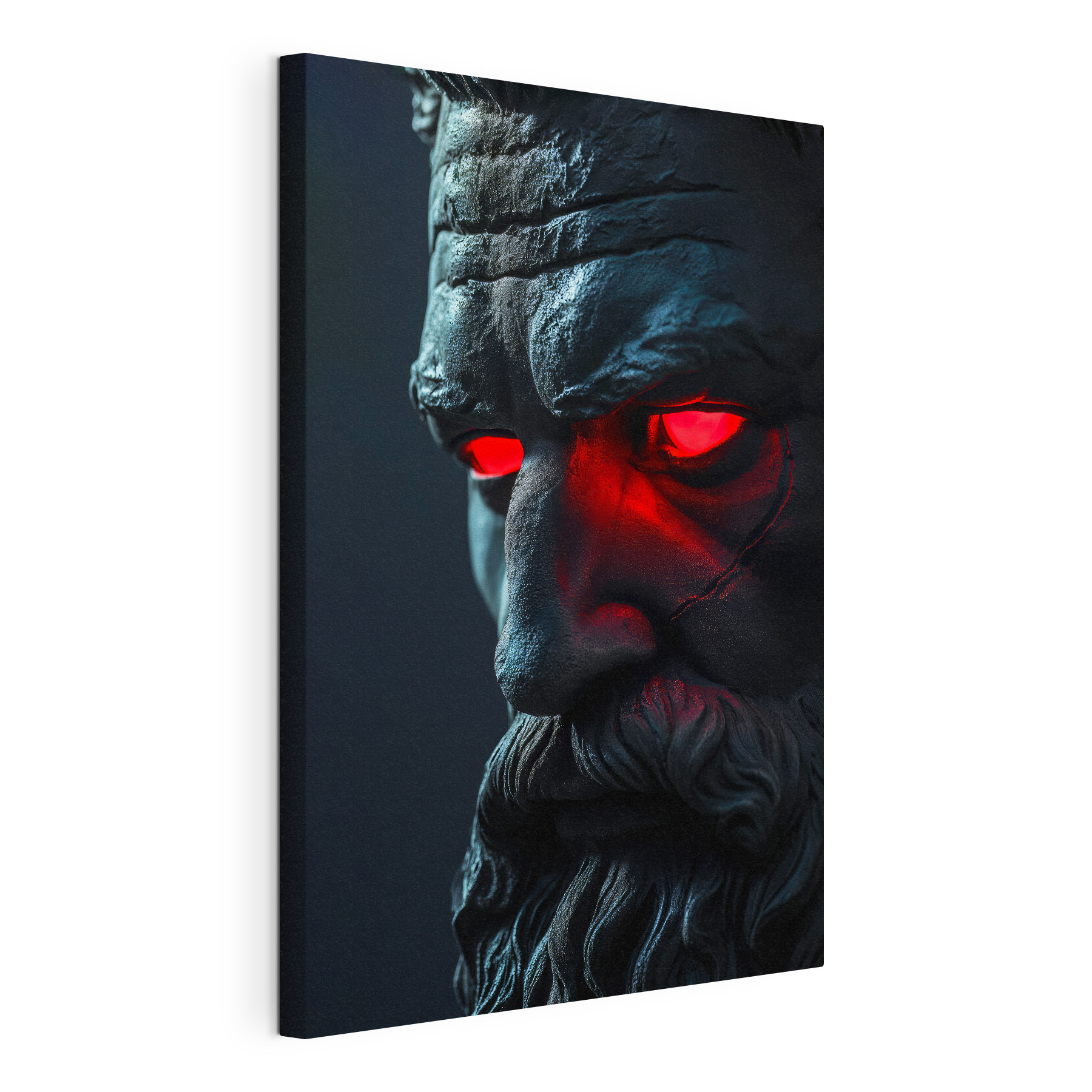 A statue of a man with red eyes A statue of a man with red eyes