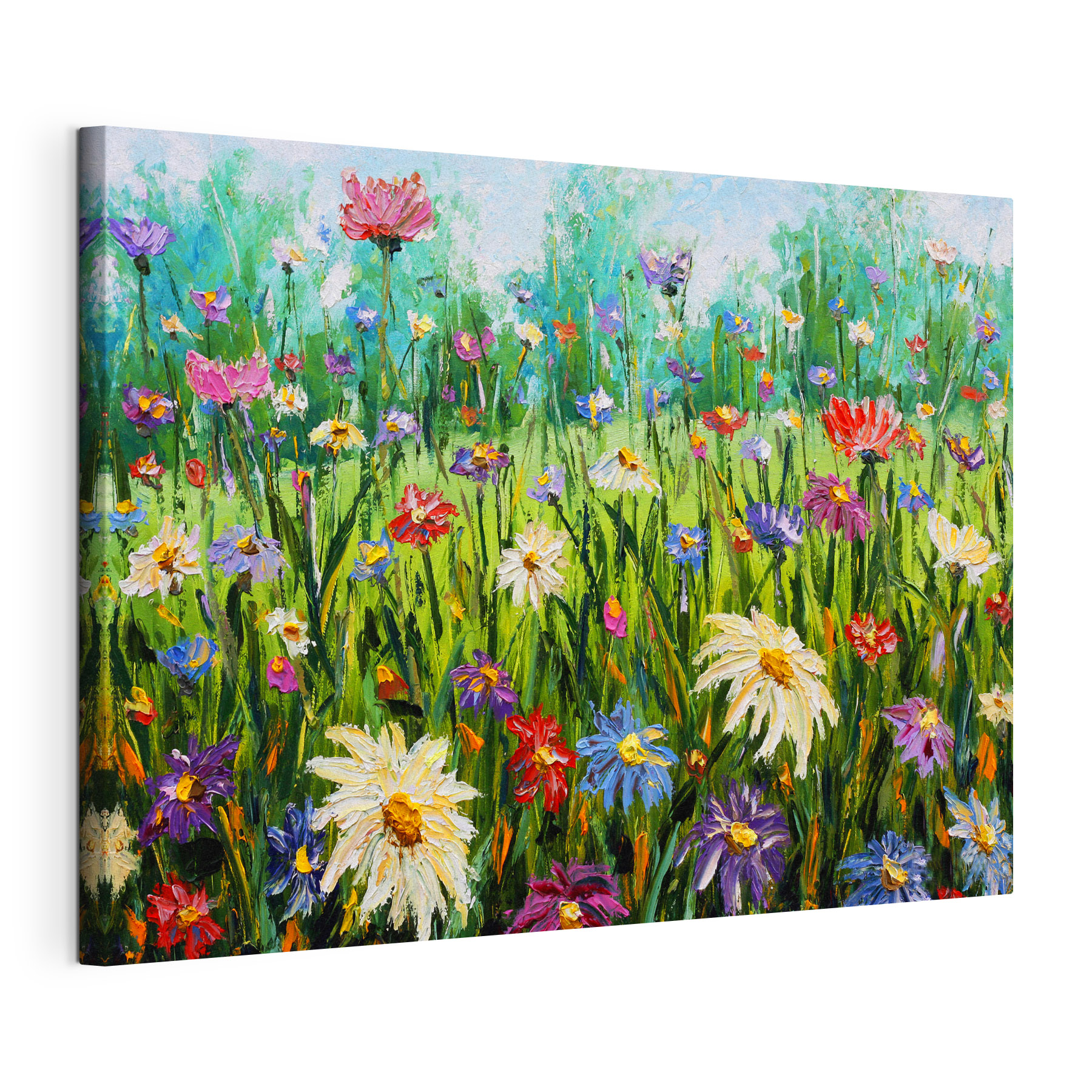 A painting of flowers in a field A painting of flowers in a field
