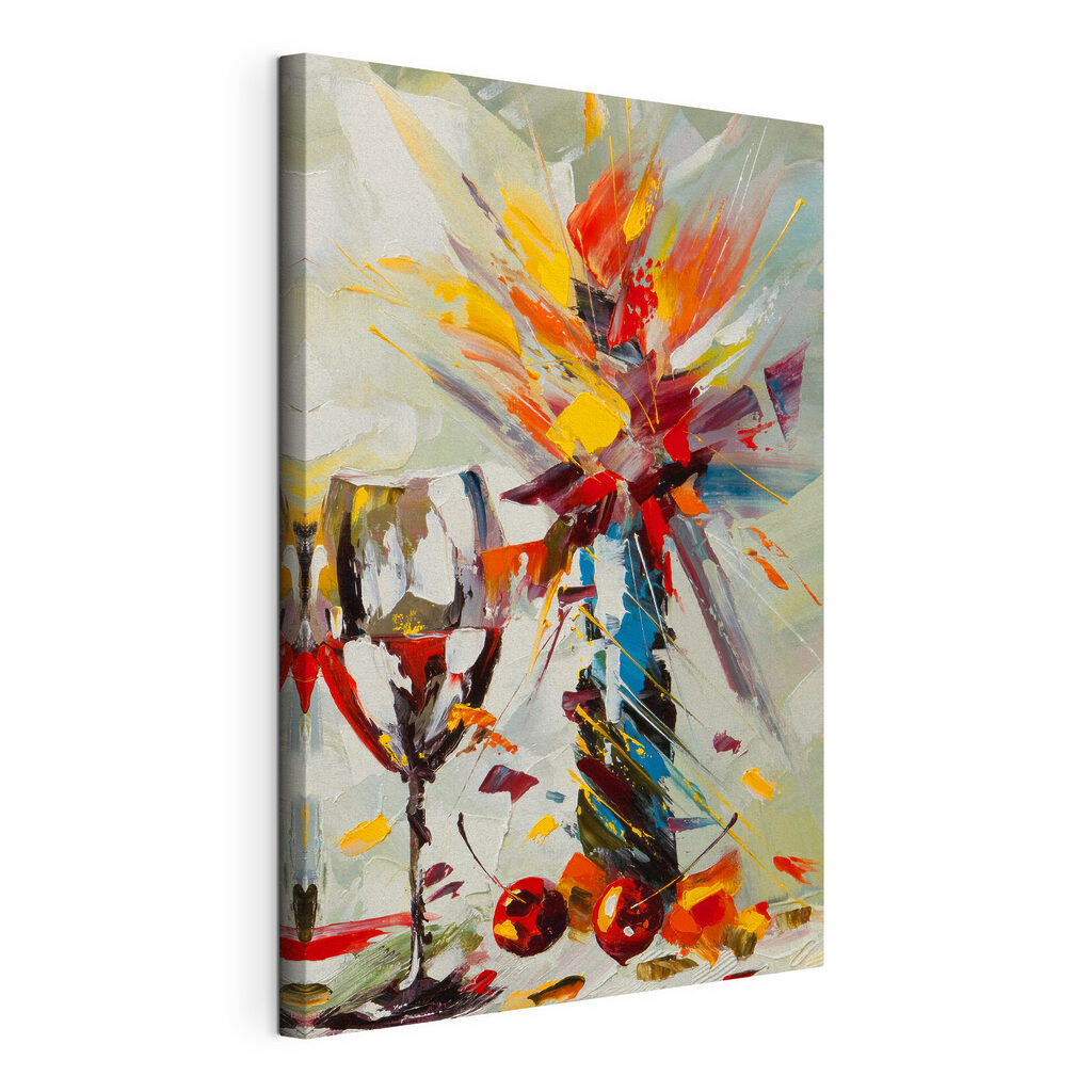 A painting of a wine glass and a vase