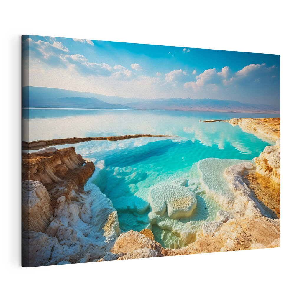 A body of water with rocks and blue sky