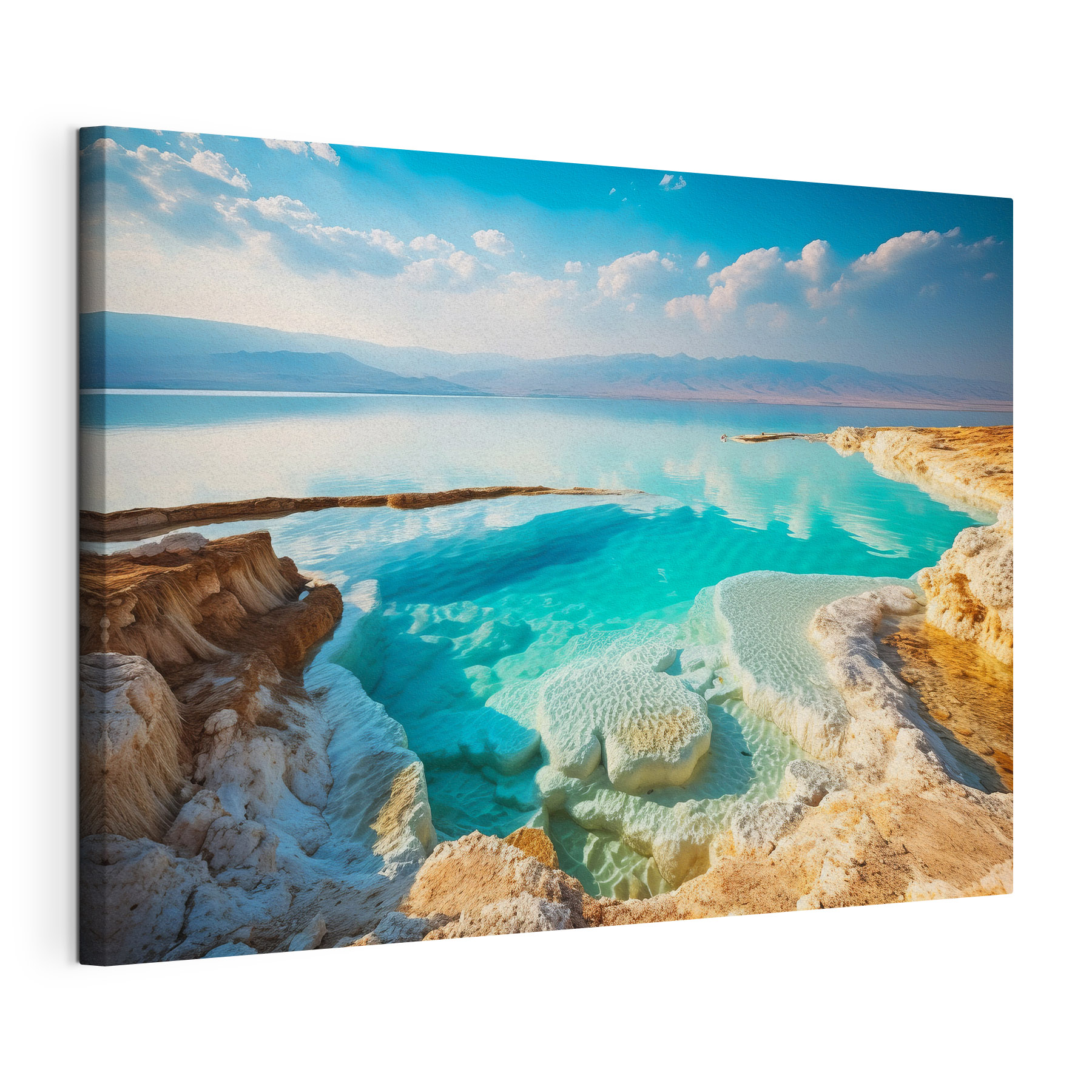 A body of water with rocks and blue sky