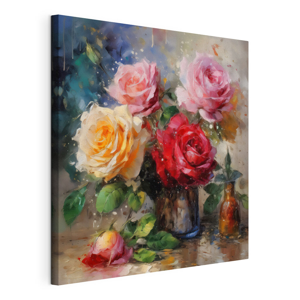 A painting of flowers in a vase A painting of flowers in a vase