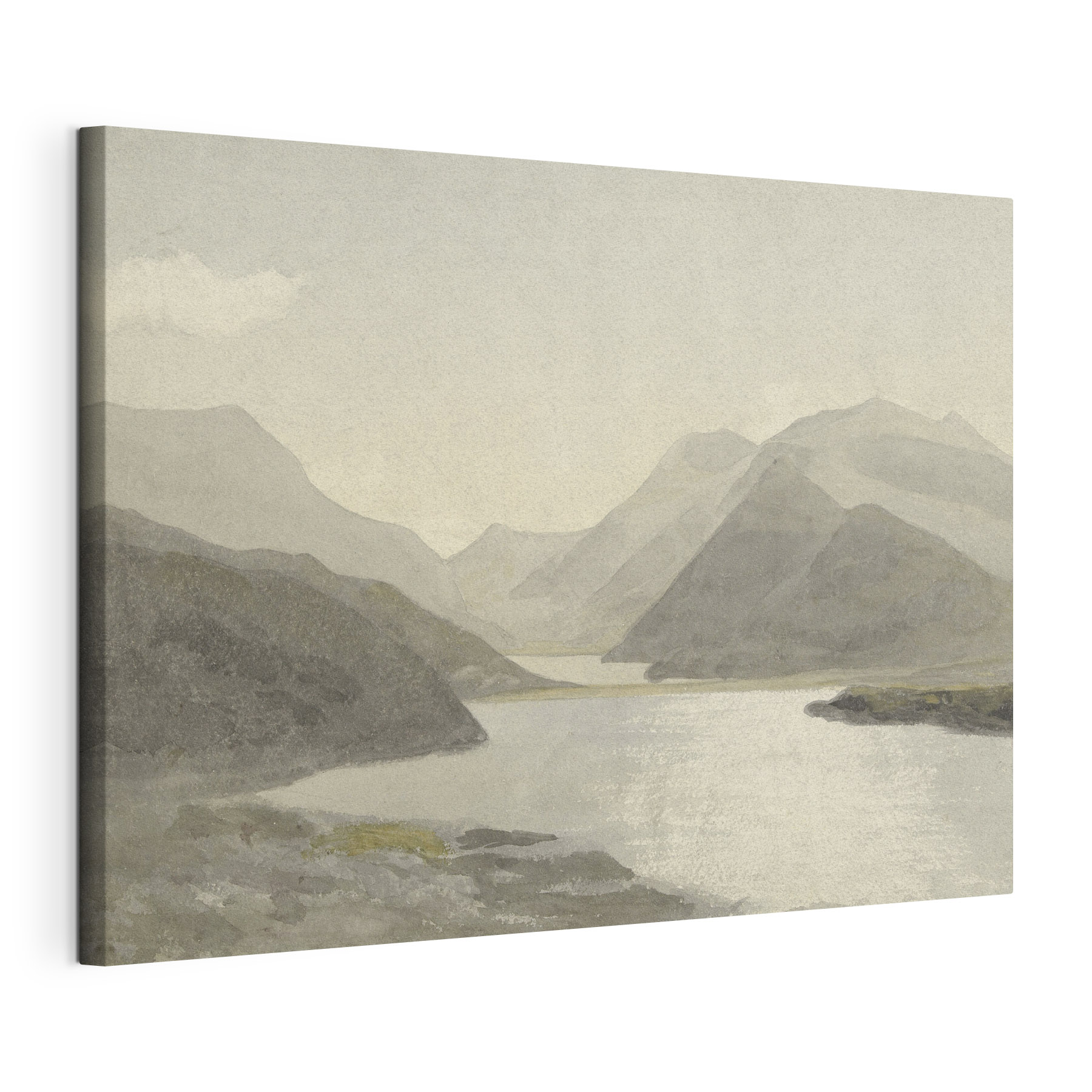 A watercolor of a lake and mountains A watercolor of a lake and mountains