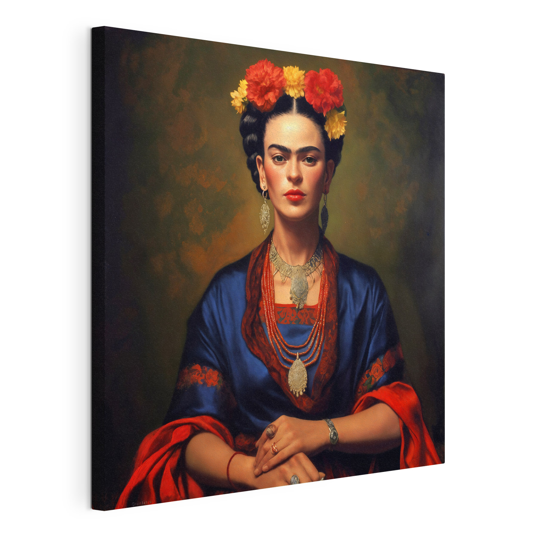 A painting of a woman with flowers in her hair A painting of a woman with flowers in her hair
