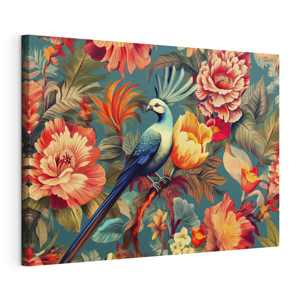 Cuadros Un pájaro en una rama rodeado de flores (SKU: s34489) Cuadros Cuadros Un pájaro en una rama rodeado de flores (SKU: s34489)