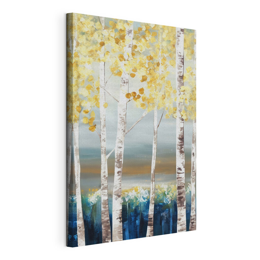 A painting of trees with yellow leaves A painting of trees with yellow leaves