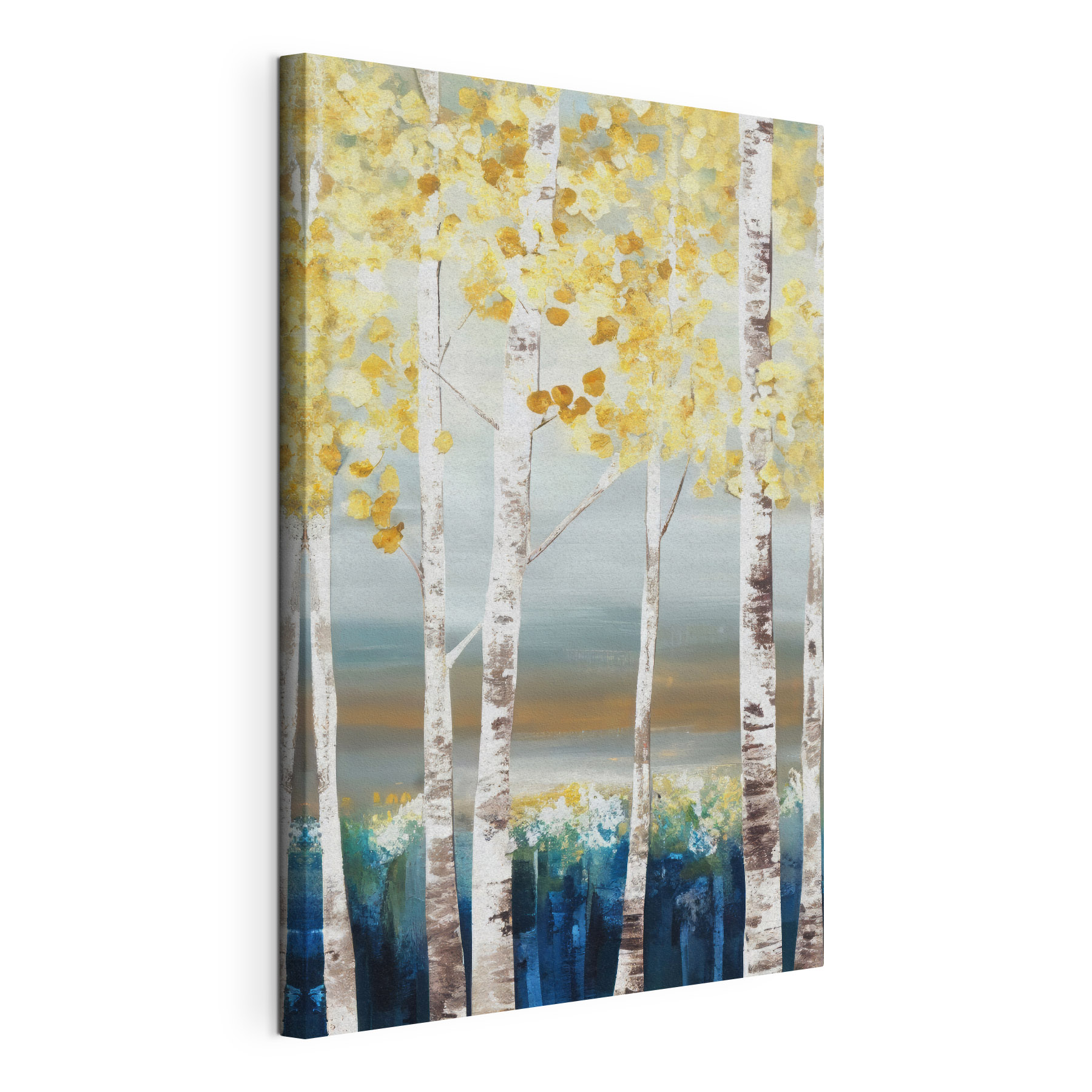 A painting of trees with yellow leaves A painting of trees with yellow leaves