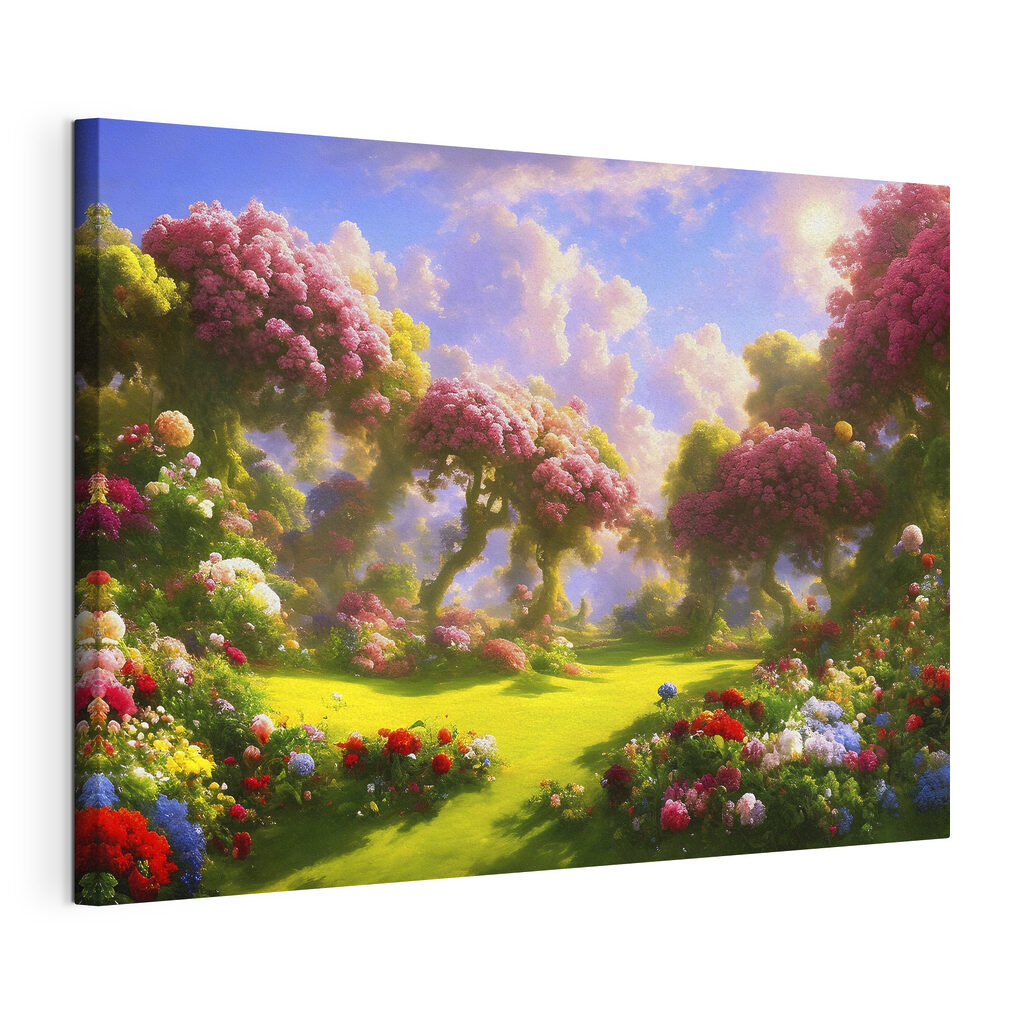 A landscape with trees and flowers