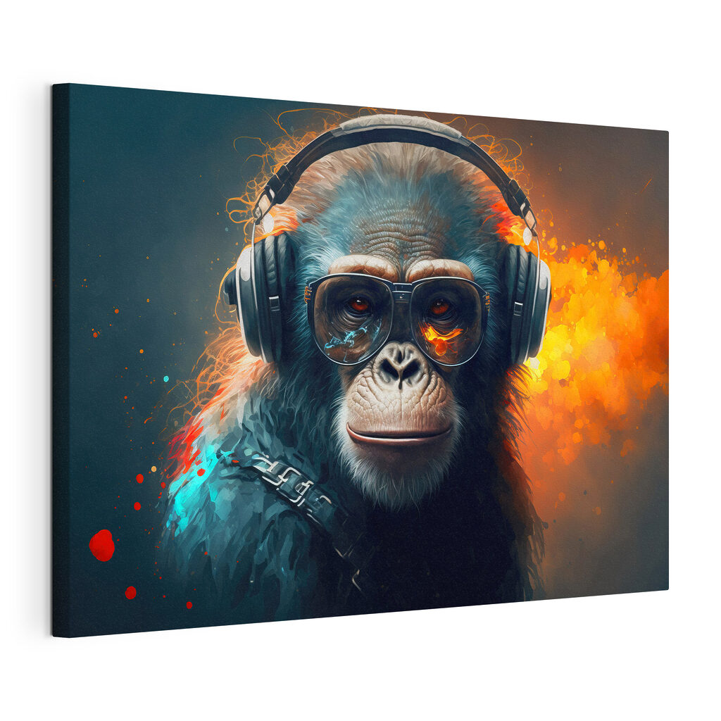A monkey wearing headphones and sunglasses A monkey wearing headphones and sunglasses