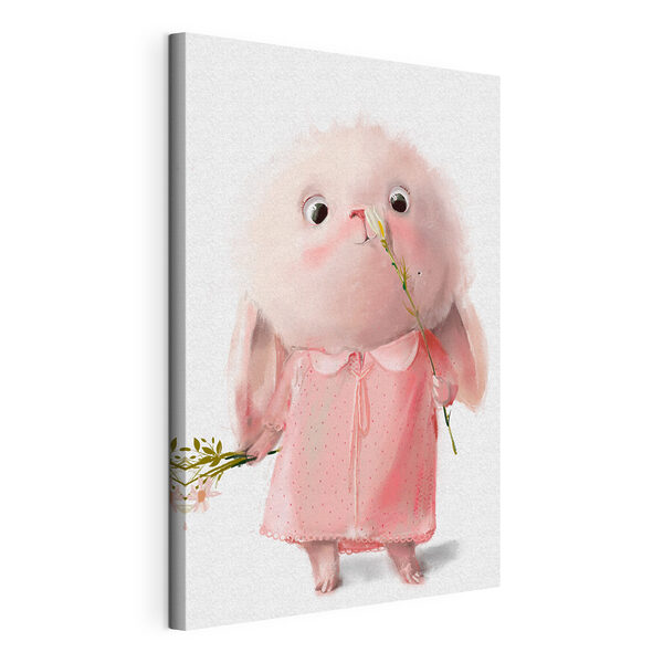 Cuadros Una caricatura de un conejito rosa que sostiene una flor (SKU: s34977) Cuadros Cuadros Una caricatura de un conejito rosa que sostiene una flor (SKU: s34977)