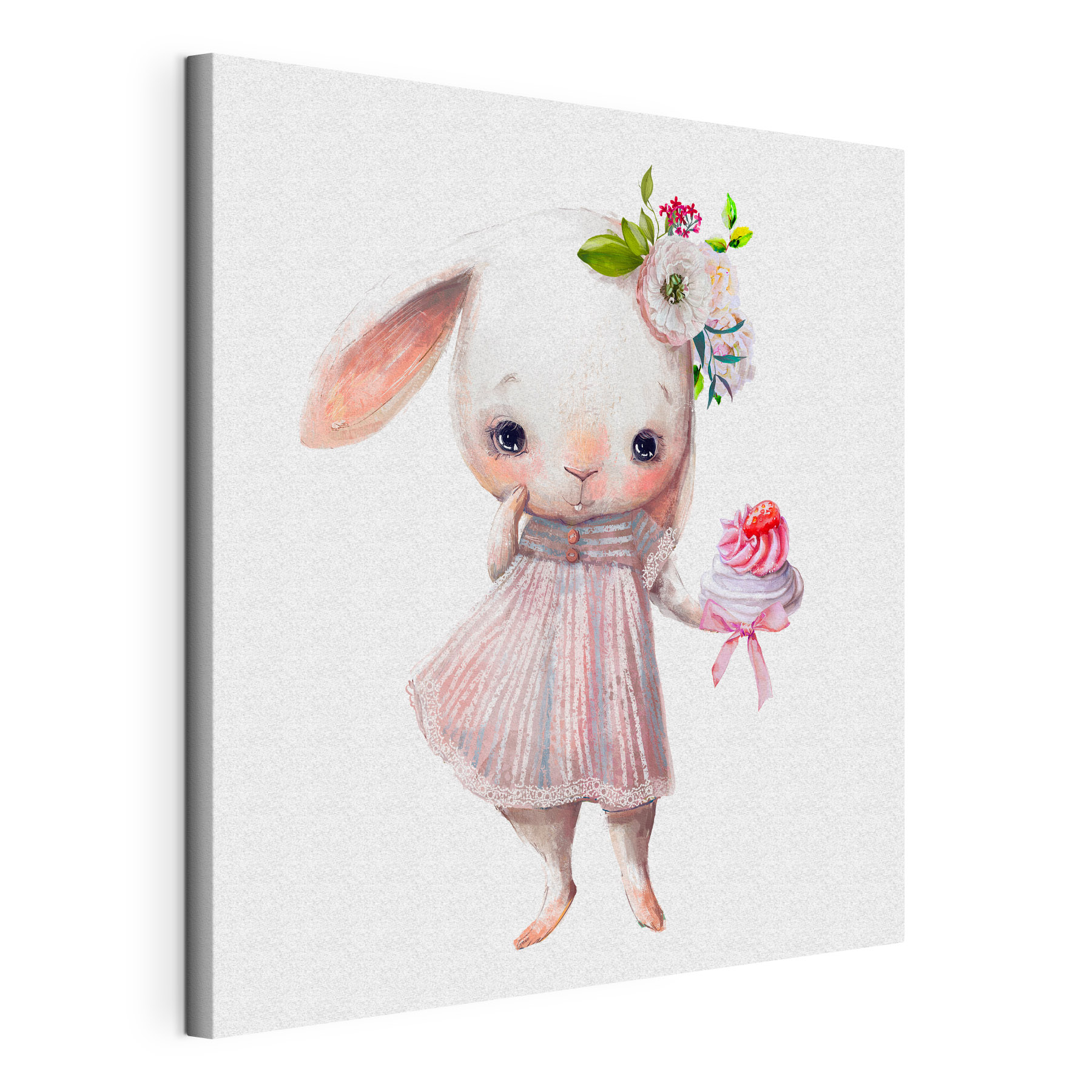 A cartoon of a bunny holding a cupcake