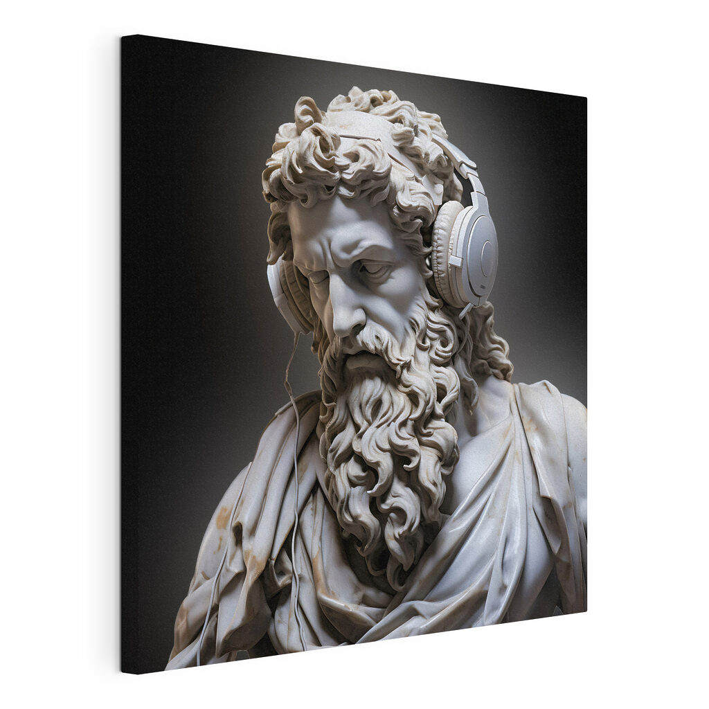 A statue of a bearded man wearing headphones A statue of a bearded man wearing headphones