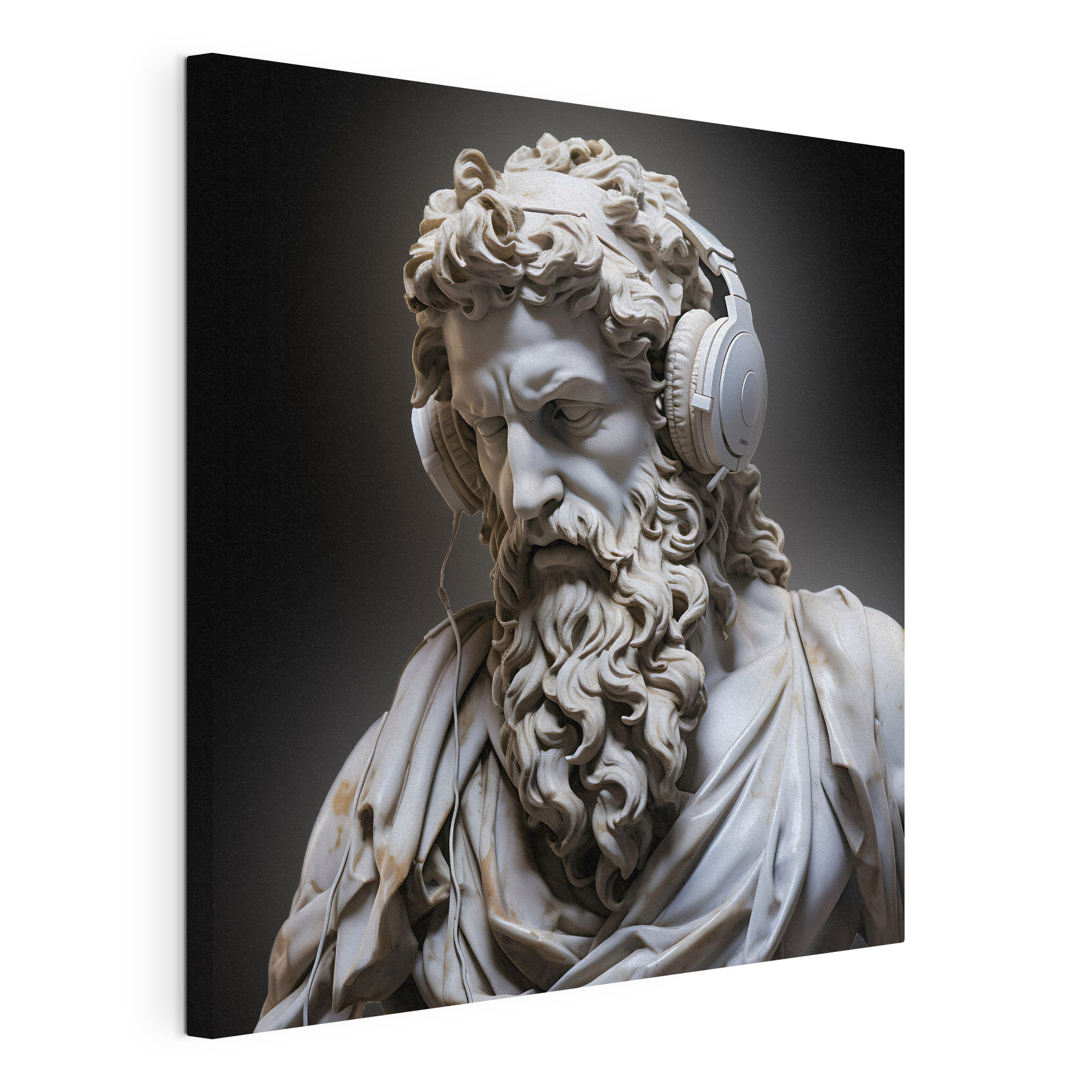 A statue of a bearded man wearing headphones A statue of a bearded man wearing headphones