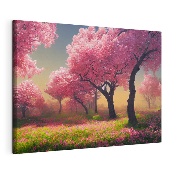 Cuadros Un campo de flores rosas con árboles (SKU: s35703) Cuadros Cuadros Un campo de flores rosas con árboles (SKU: s35703)