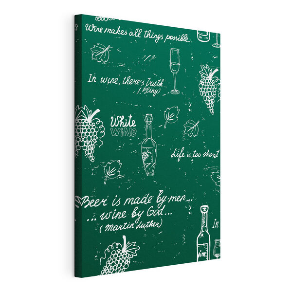 Cuadros Pizarra verde con texto en blanco y una botella de vino (SKU: s35914) Cuadros Cuadros Pizarra verde con texto en blanco y una botella de vino (SKU: s35914)