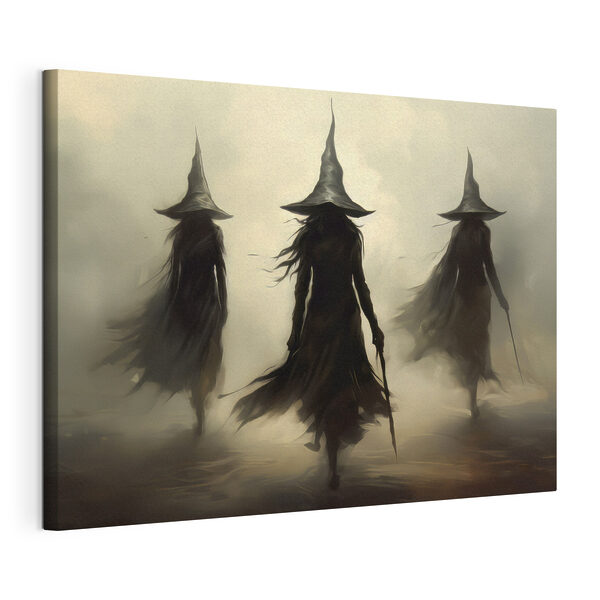 Cuadros Un grupo de mujeres con túnicas negras y sombreros caminando entre la niebla (SKU: s35981) Cuadros Cuadros Un grupo de mujeres con túnicas negras y sombreros caminando entre la niebla (SKU: s35981)