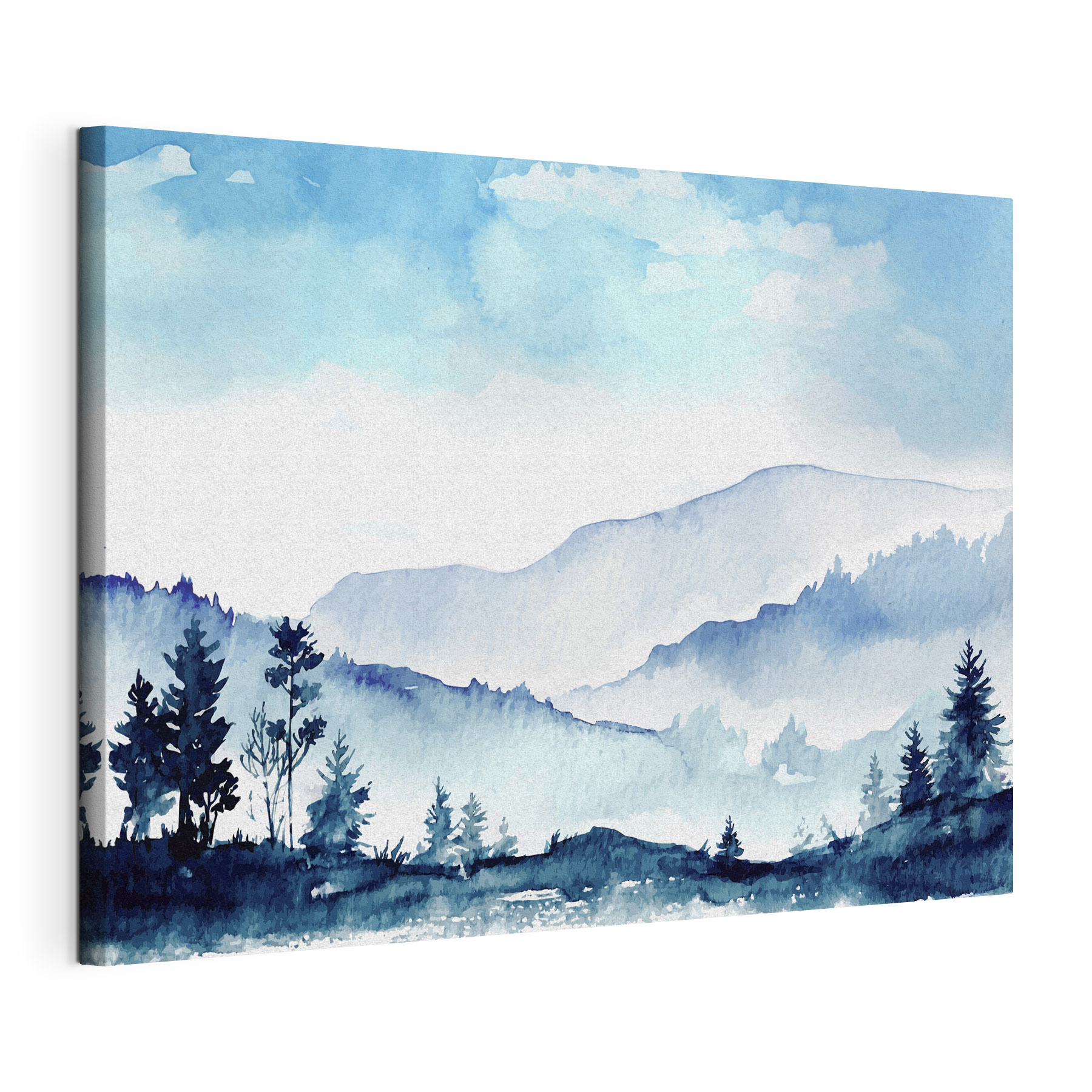 Watercolor of a mountain range and trees