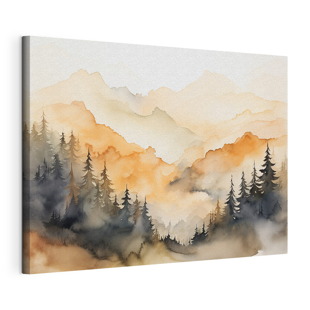 Watercolor painting of trees and mountains Watercolor painting of trees and mountains
