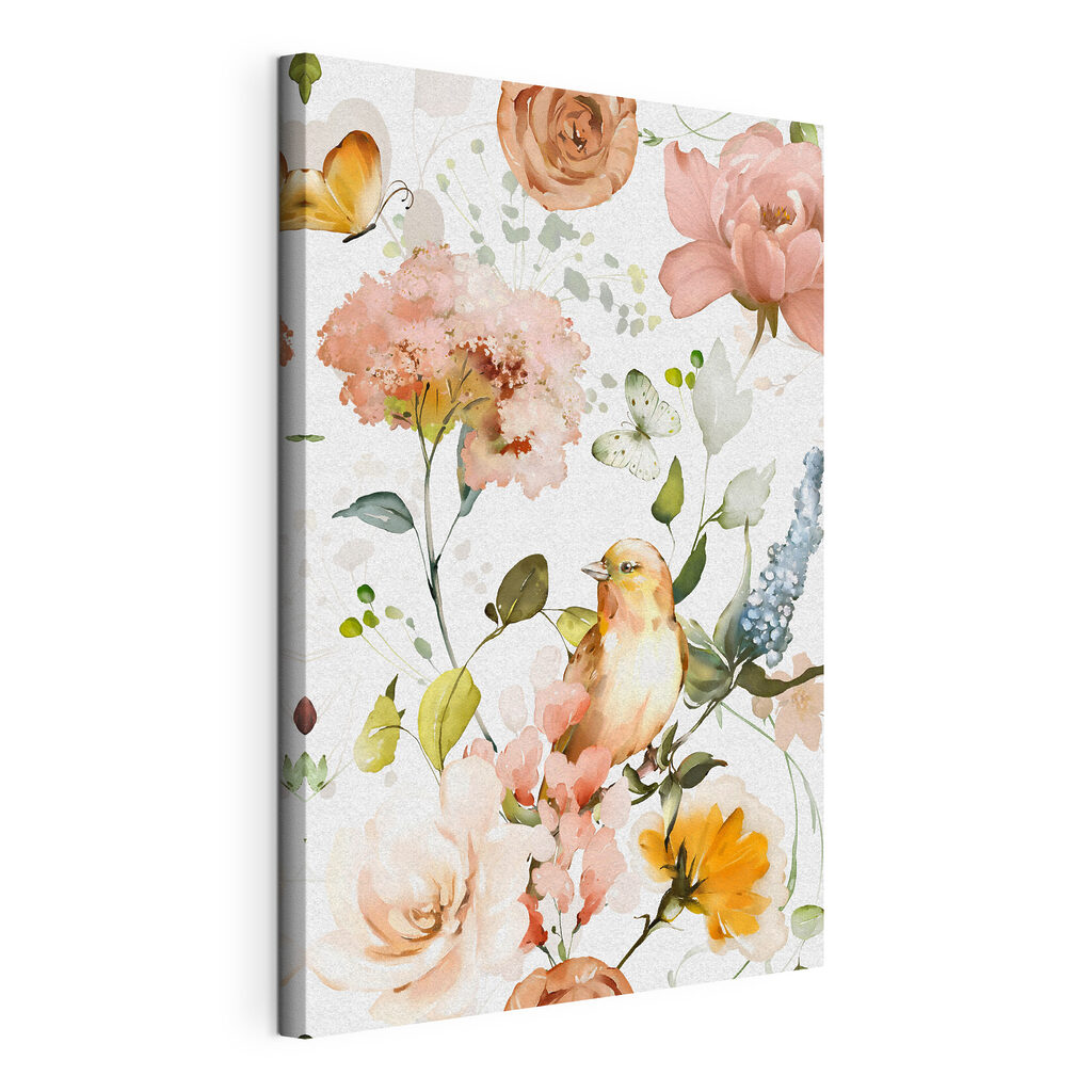 Bird and flowers on a white background Bird and flowers on a white background