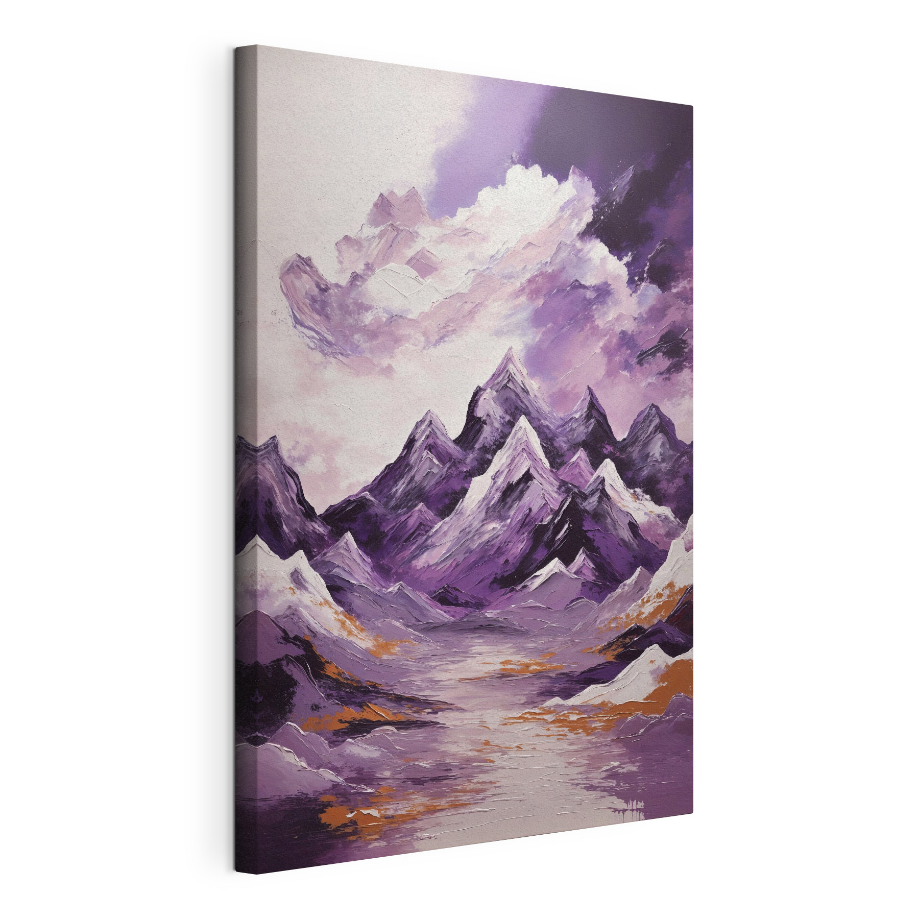 Purple mountains with clouds and purple sky