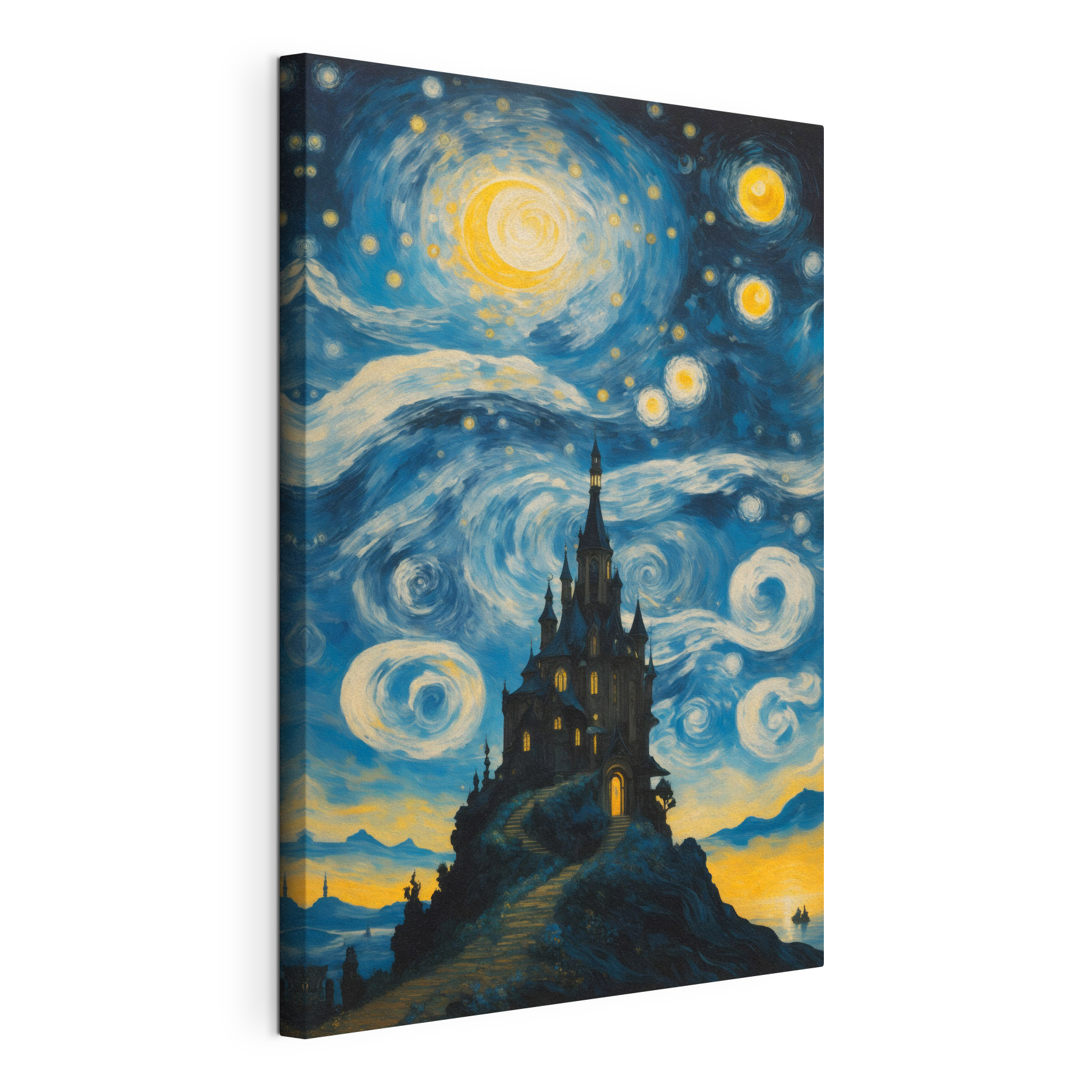 Painting of a castle in the night sky Painting of a castle in the night sky