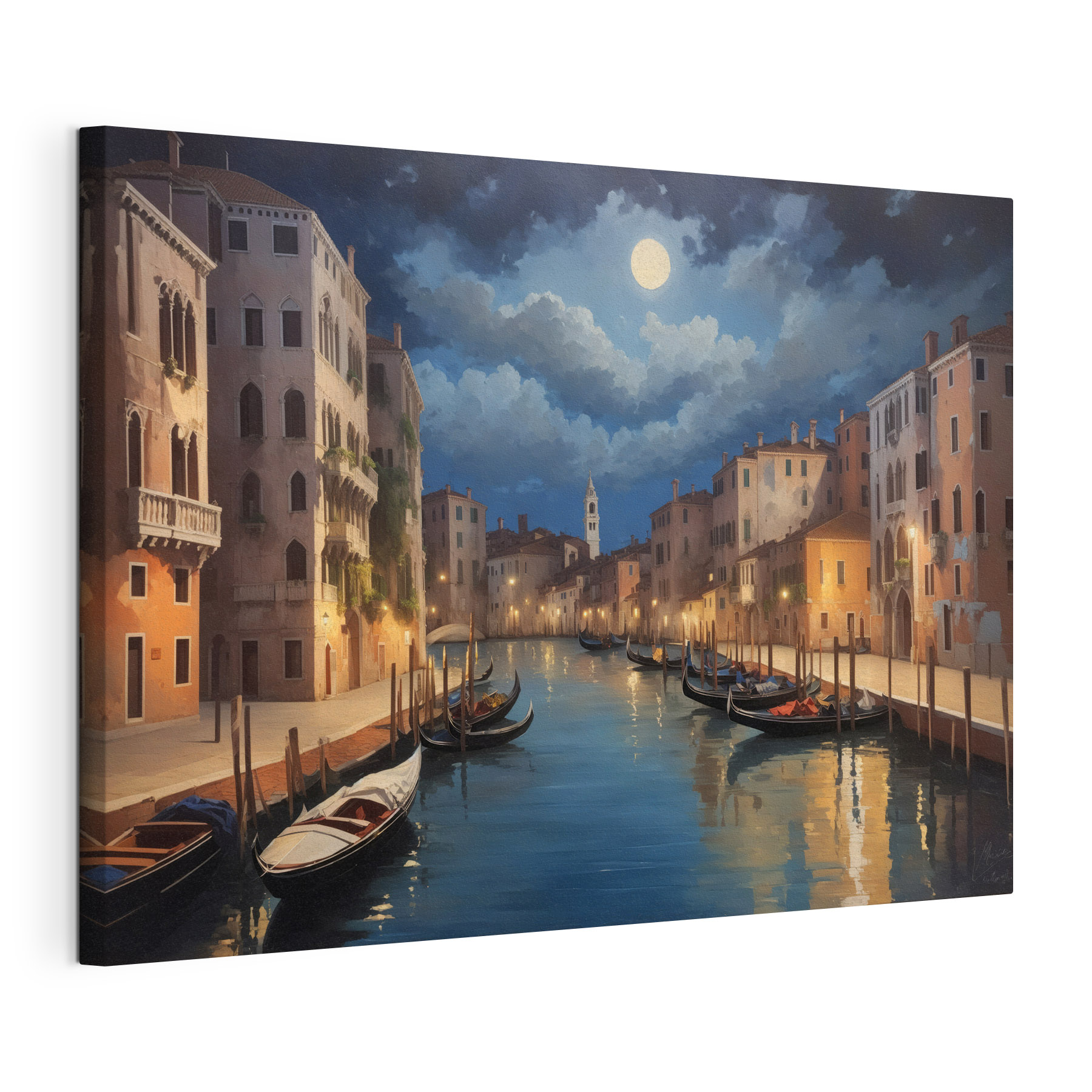 A water canal with boats and buildings in the background