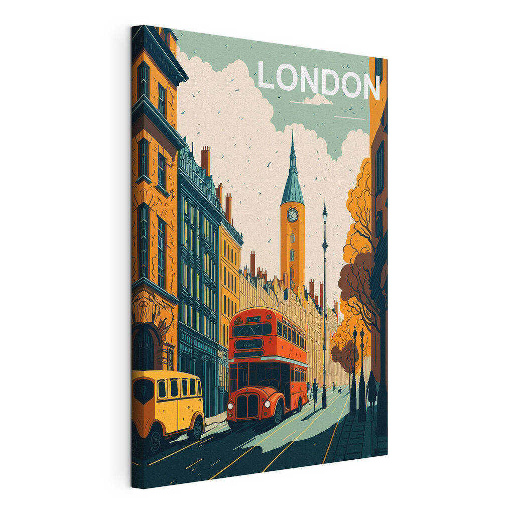 A city street with a bus and a clock tower A city street with a bus and a clock tower