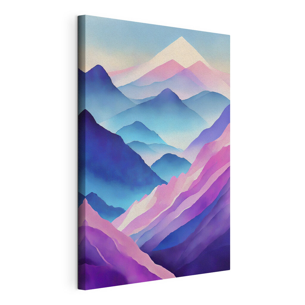 Painting of mountains with purple and blue colors Painting of mountains with purple and blue colors