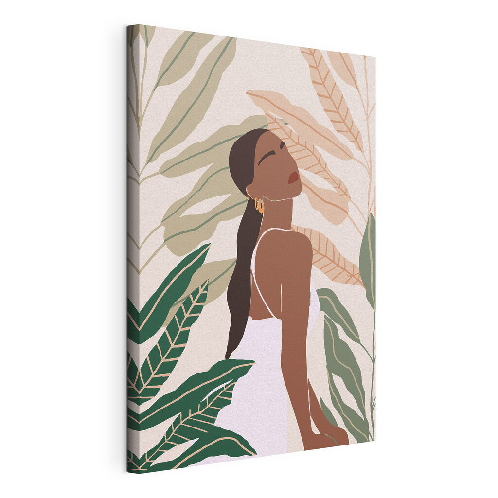 Woman serene among lush foliage Woman serene among lush foliage