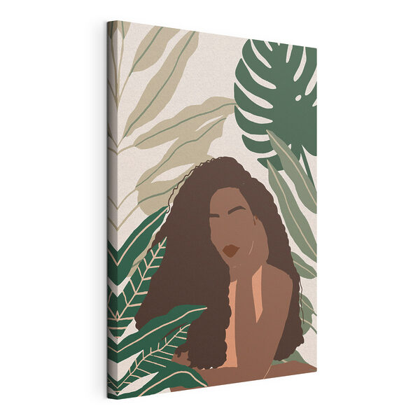 Cuadros Mujer con el pelo largo y un fondo verde con hojas (SKU: s36400) Cuadros Cuadros Mujer con el pelo largo y un fondo verde con hojas (SKU: s36400)
