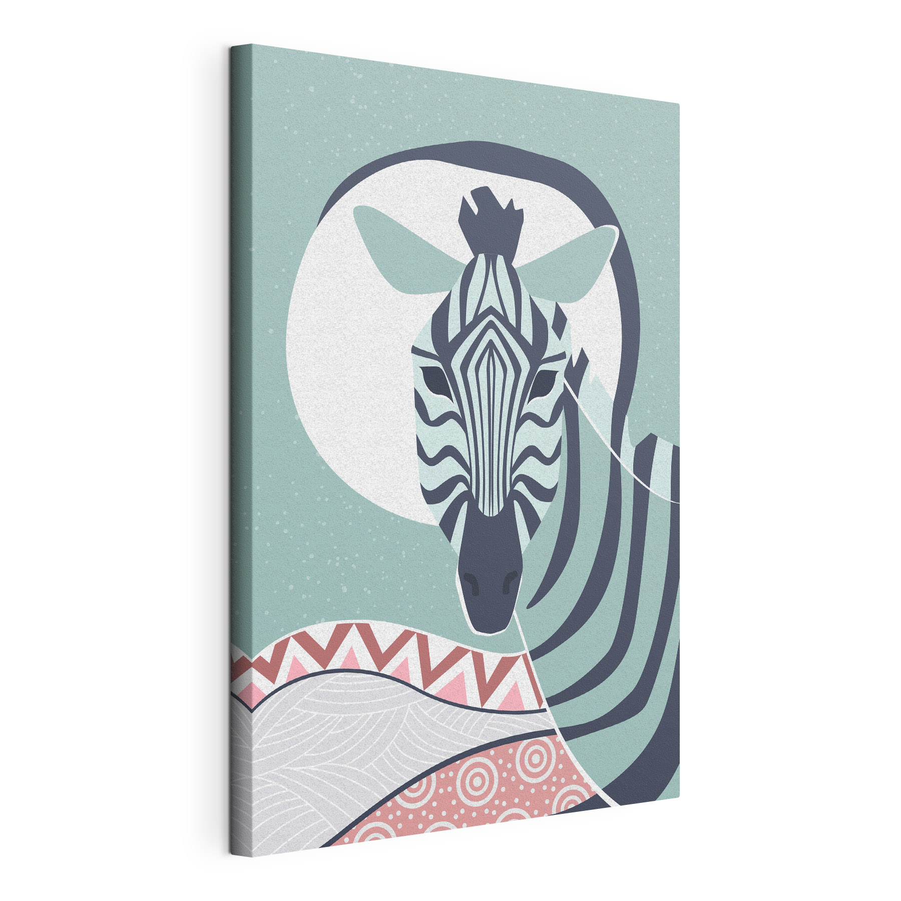 Zebra with a white circle and a blue background