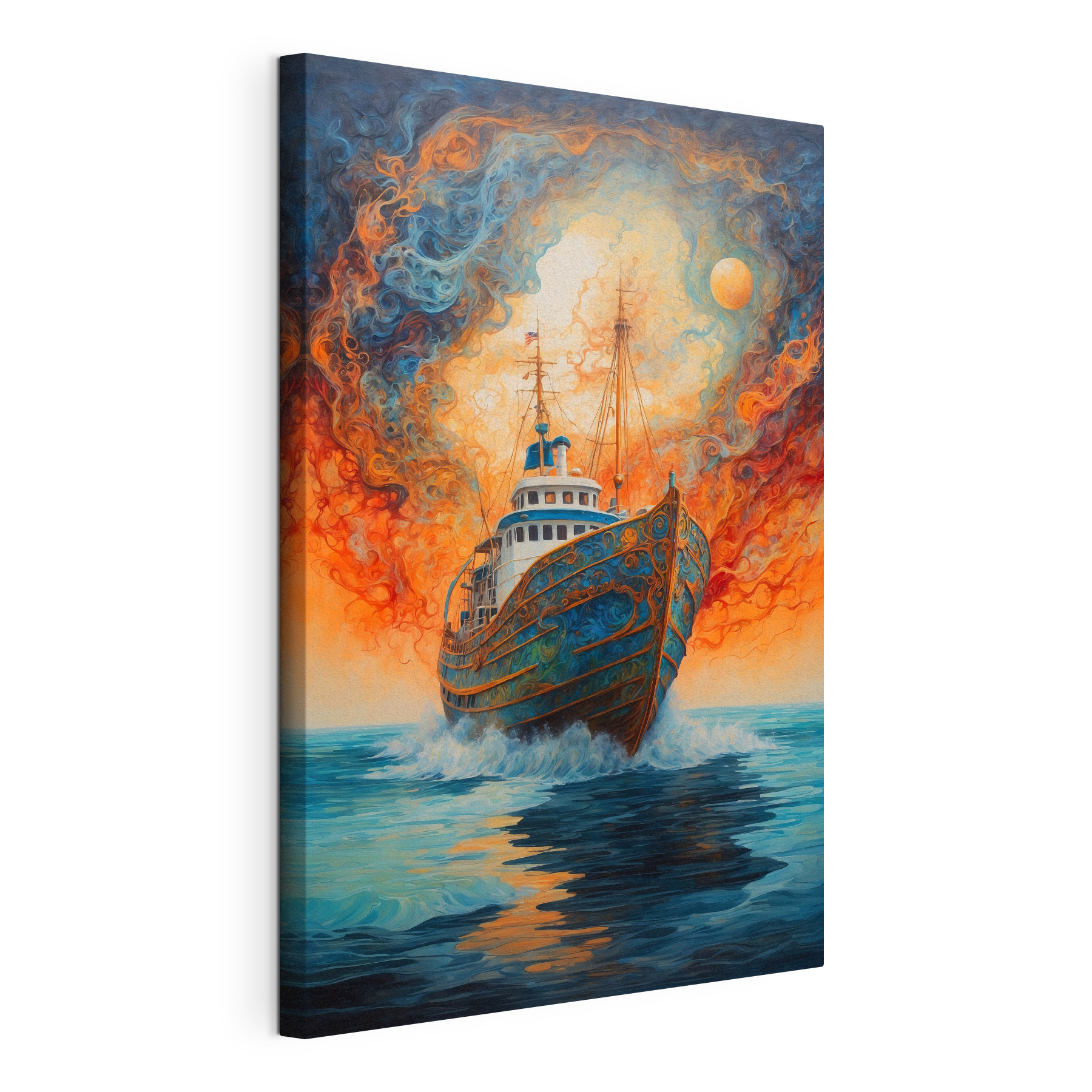 A painting of a ship in the ocean A painting of a ship in the ocean