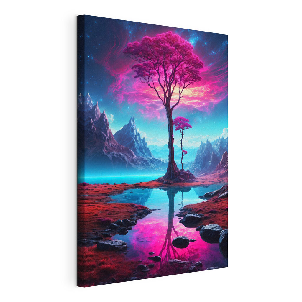 A landscape with a tree and mountains A landscape with a tree and mountains