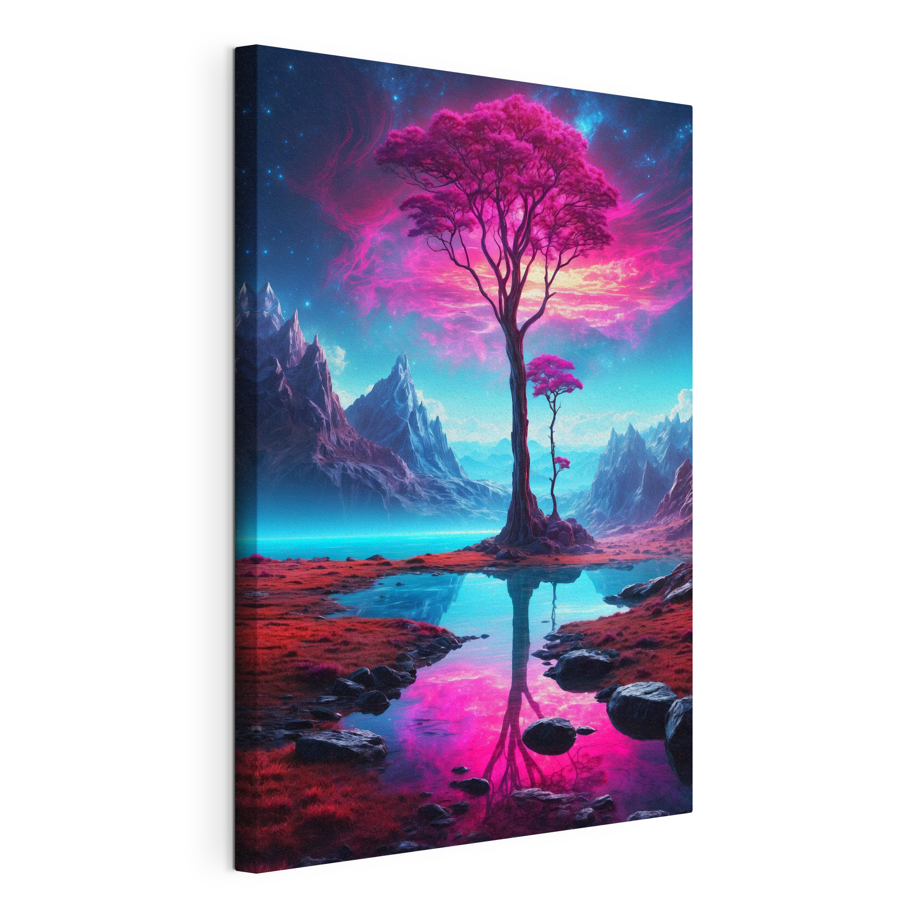 A landscape with a tree and mountains A landscape with a tree and mountains