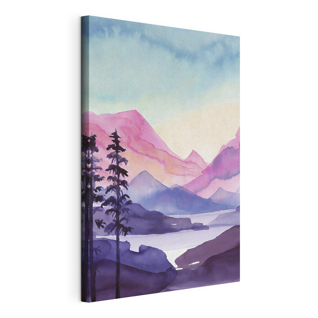 Watercolor painting of mountains and trees Watercolor painting of mountains and trees