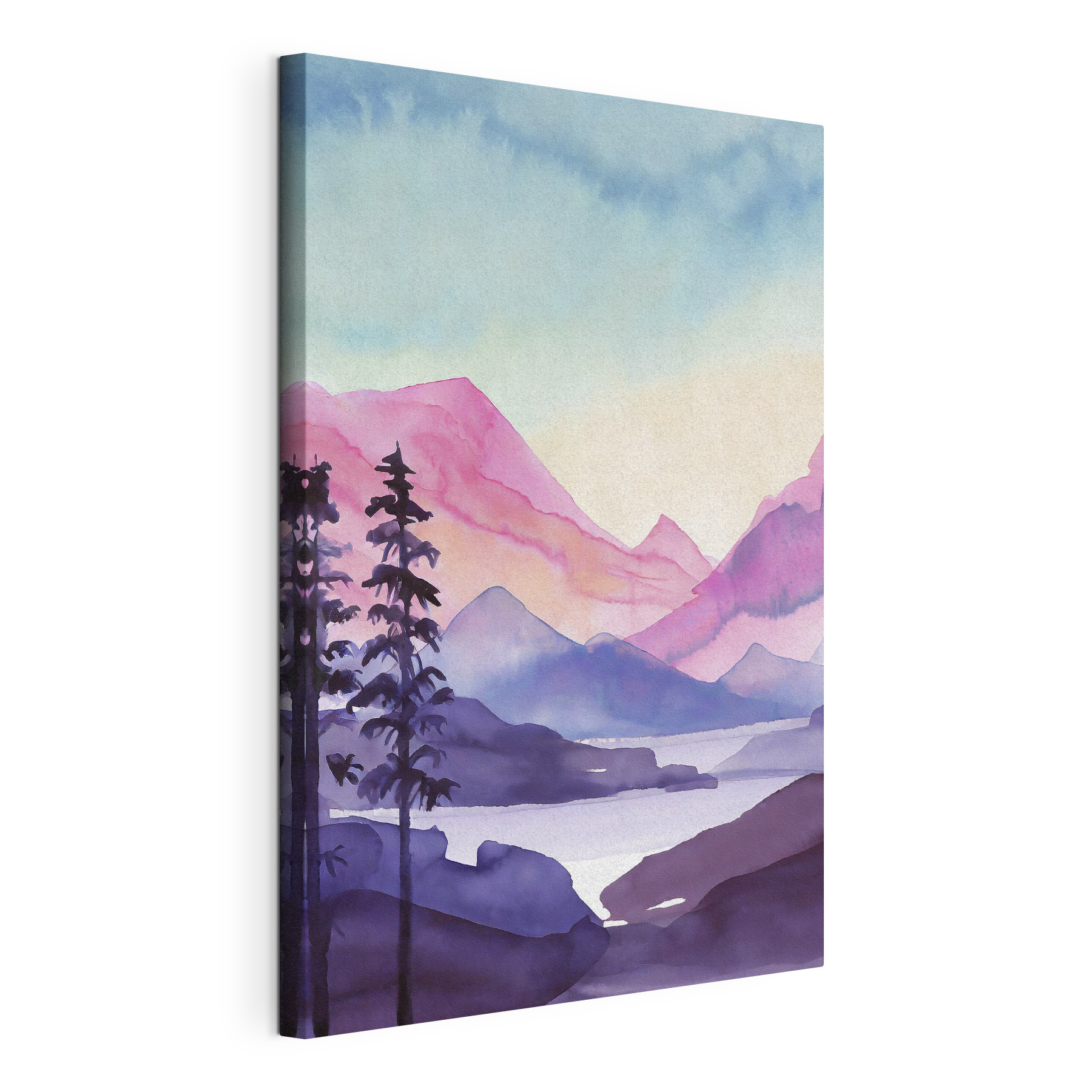 Watercolor painting of mountains and trees Watercolor painting of mountains and trees