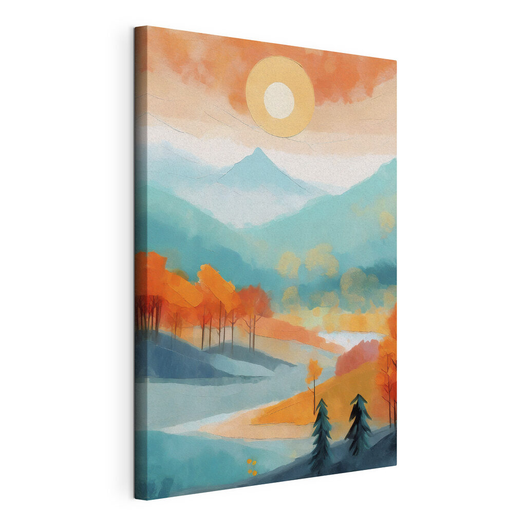 Painting of a landscape with trees and mountains
