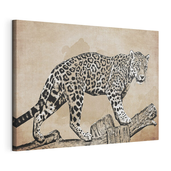 Un dibujo de un leopardo caminando sobre un tronco Cuadros Un dibujo de un leopardo caminando sobre un tronco