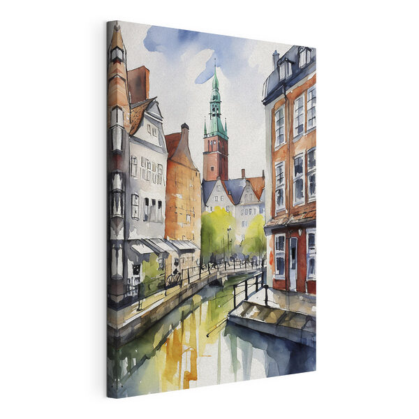 Cuadros Acuarela de un canal con edificios y una torre (SKU: s36682) Cuadros Cuadros Acuarela de un canal con edificios y una torre (SKU: s36682)