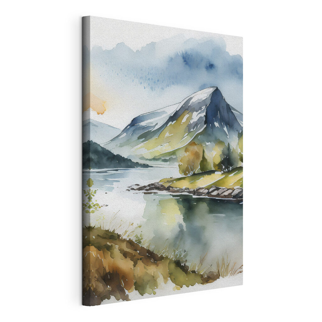 Watercolor of a mountain and a river Watercolor of a mountain and a river
